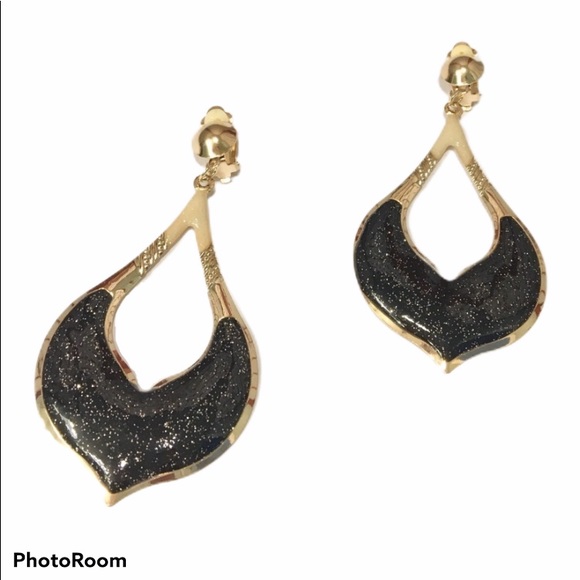 👑Moroccan Style Long Gold/Black Dangle Earrings👑 - Picture 5 of 7